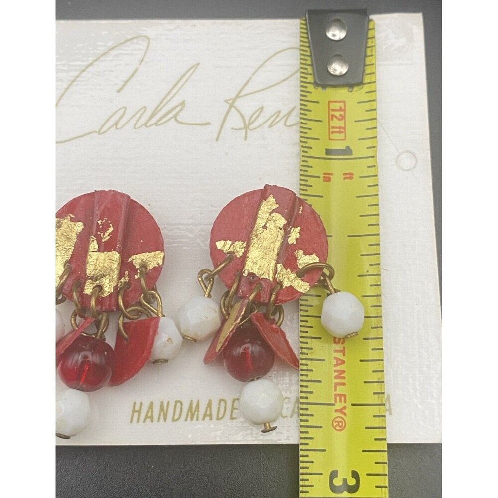 NWT Vintage Earrings Carla Renee Handmade in California Dangle Pierced Red White - Picture 4 of 5